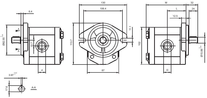 Pompa zębata gr. 2 A, Objętość geometryczna: 3,0 cm³/ob