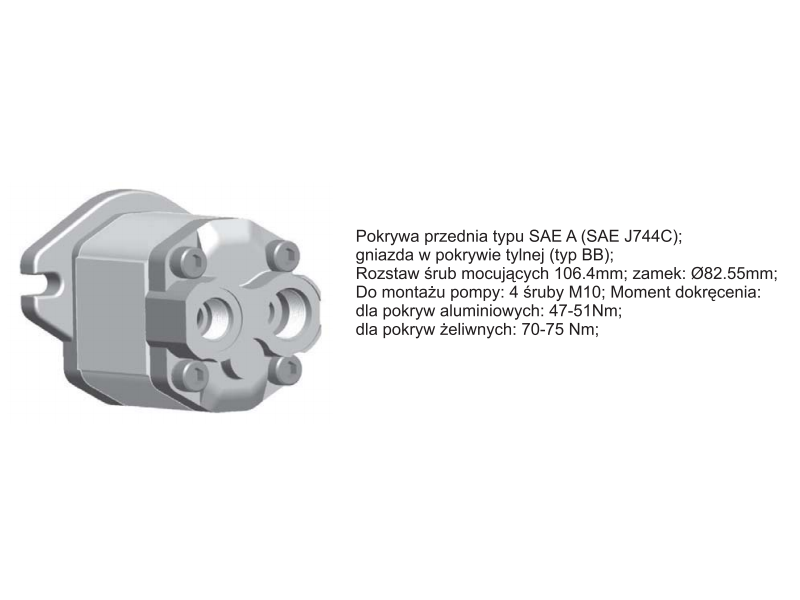 Pompa zębata grupa 2, śruby 106,4mm zamek 82,55mm, Objęto