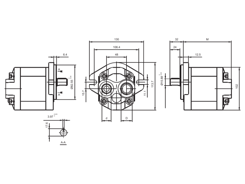 Pompa zębata grupa 2, śruby 106,4mm zamek 82,55mm, Objęto
