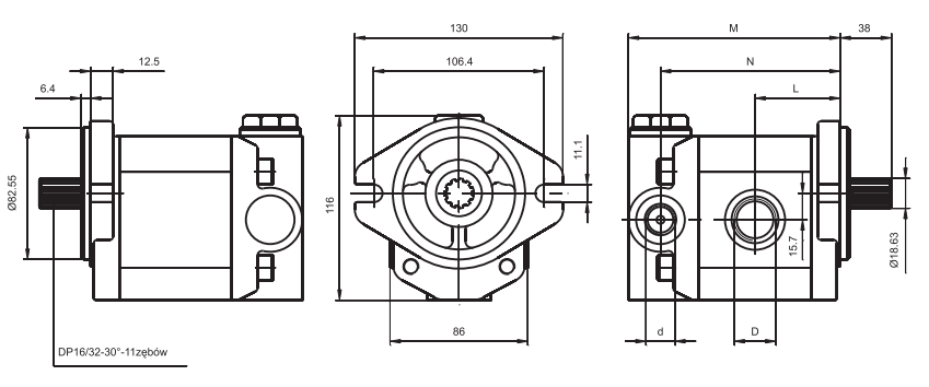 Pompa zębata grupa 2 ,śruby 106,4mm zamek 82,55mm Regulato