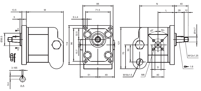 ORING Pompa zębata grupa 2 śruby 96x71,5mm zamek 36,5mm, O