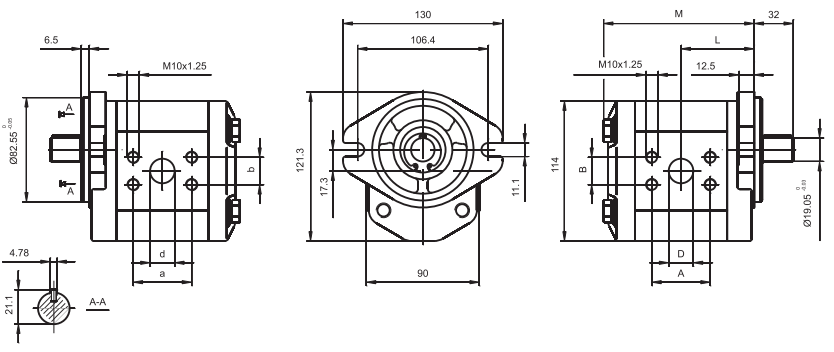 Pompa zębata grupa 2.5 śruby 106,4mm zamek 82,55mm, Objęt