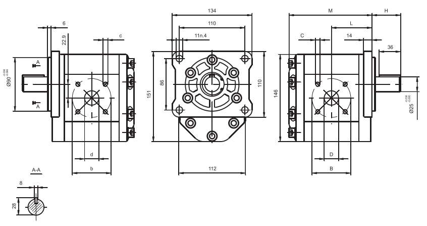 Pompa zębata gr. 3 V, Objętość geometryczna: 63,0 cm³/o