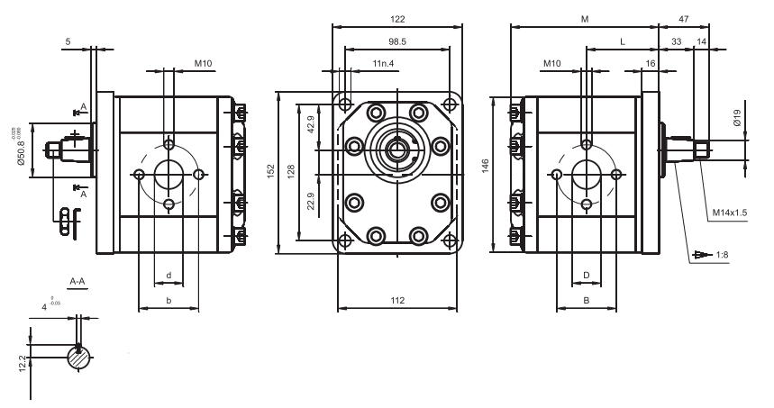 Pompa zębata grupa 3 śruby 128x98,5mm zamek 50,8mm, Objęt
