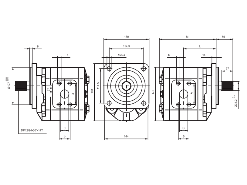 Pompa zębata grupa 3.5 śruby 114.5x114,5mm zamek 127mm, Ob