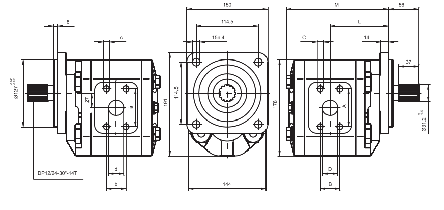 Pompa zębata grupa 3.5 śruby 114.5x114,5mm zamek 127mm, Ob