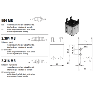 Mikrozawór MB ø4, Funkcje: Ze sprężyną powrotną., Elek