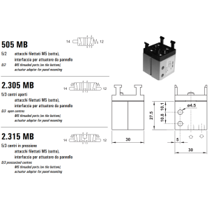 Mikrozawór MB M5, Funkcje: Ze sprężyną powrotną., Elekt