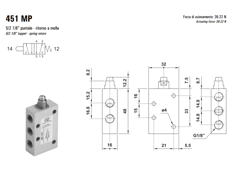 Zawór 431/451 MP, Elektrozawory - pozycje zaworu: 5/2