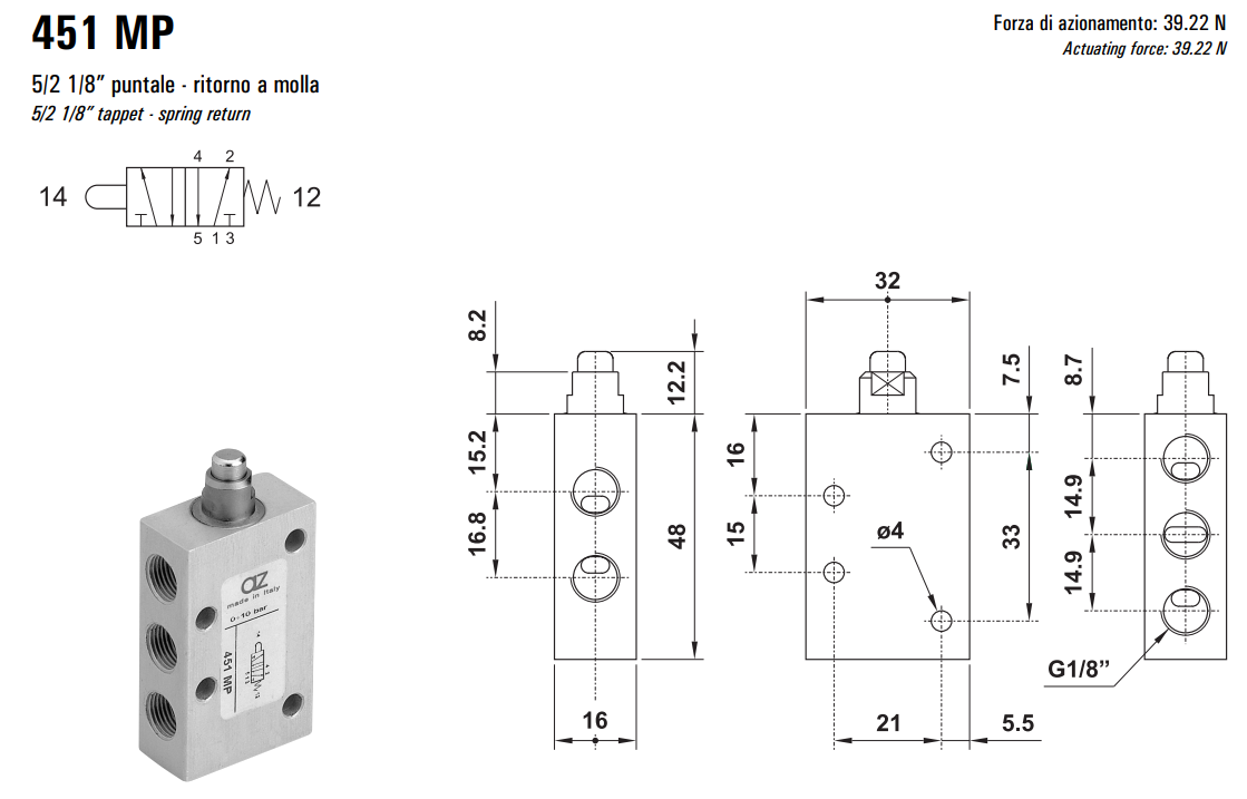 Zawór 431/451 MP, Elektrozawory - pozycje zaworu: 5/2