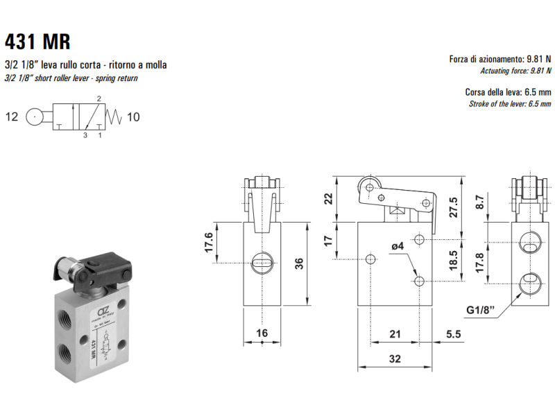 Zawór mechaniczny 431/451 MR, Elektrozawory - pozycje zawor
