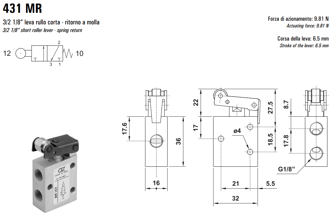 Zawór mechaniczny 431/451 MR, Elektrozawory - pozycje zawor
