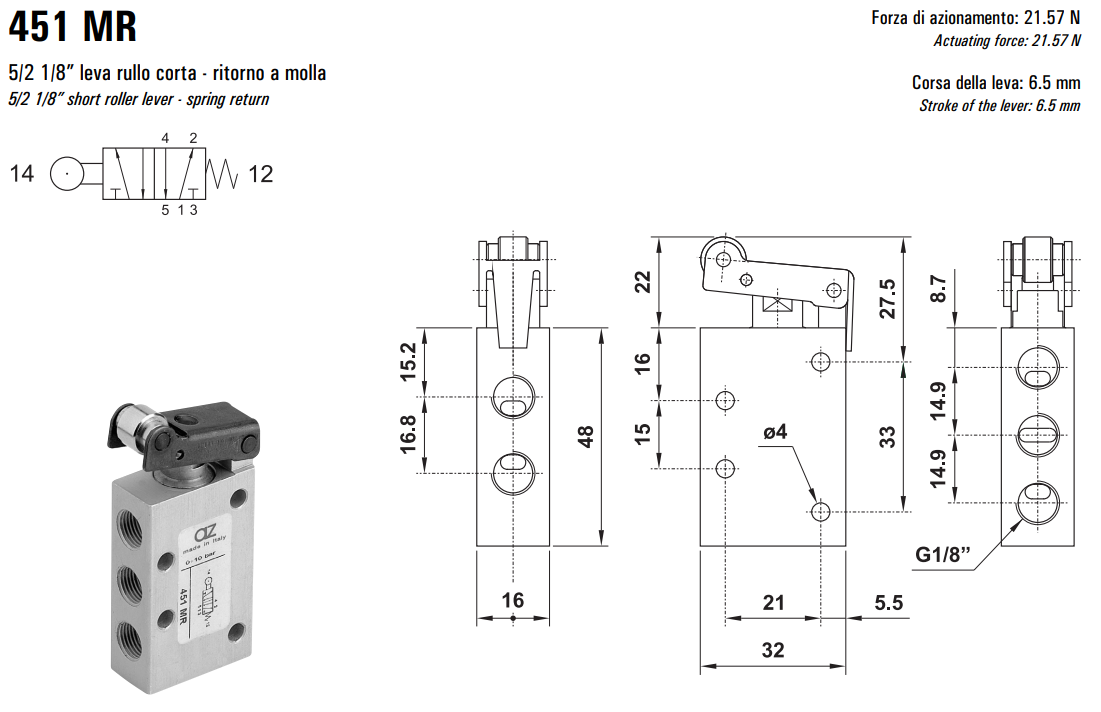 Zawór mechaniczny 431/451 MR, Elektrozawory - pozycje zawor