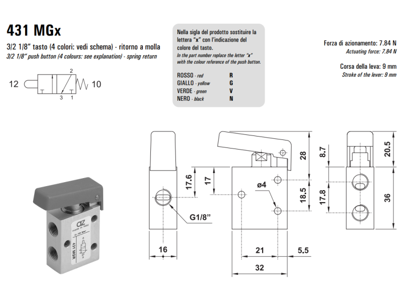 Zawór ręczny 431/451 MGx, Elektrozawory - pozycje zaworu: 