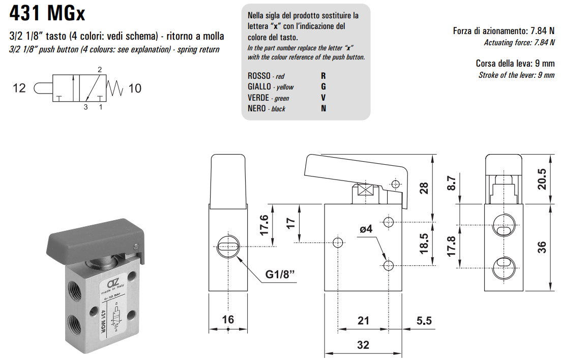 Zawór ręczny 431/451 MGx, Elektrozawory - pozycje zaworu: 