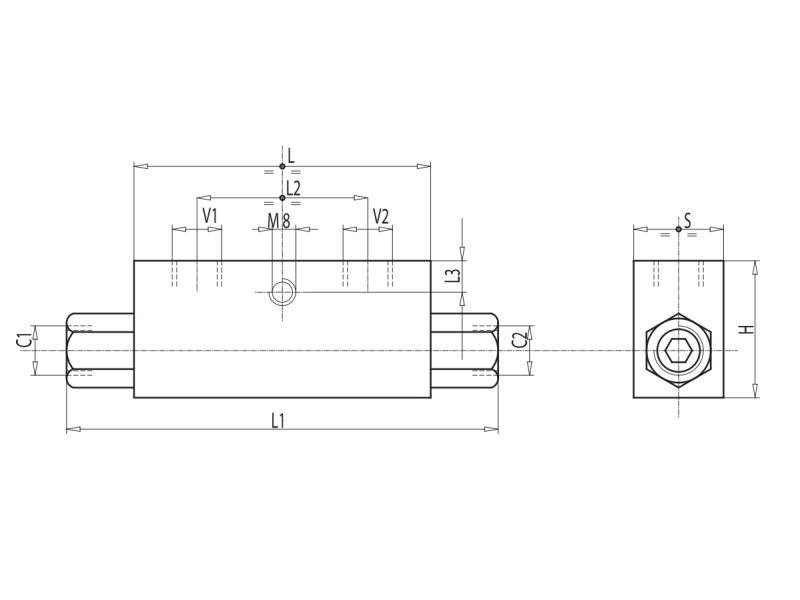 Zawór zwrotny sterowany bliźniaczy VBPDE, Rozmiar gwintu: 