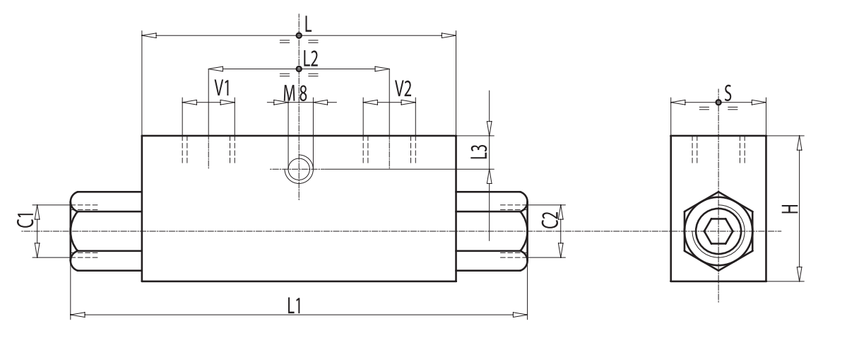 Zawór zwrotny sterowany bliźniaczy VBPDE, Rozmiar gwintu: 