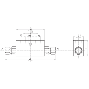 Podwójny zawór sterowany VBPDE 2 CEXC 1/4" BSPP 10L, Rozmi