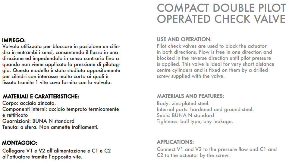Podwójny zawór sterowany VBPDE CMP/FLV 1/4" BSPP, Rozmiar 