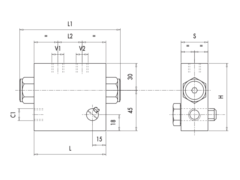 Podwójny zawór sterowany VBPDE FLV 1/4" BSPP, Rozmiar gwin