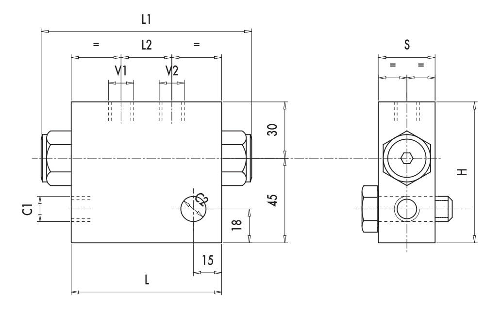 Podwójny zawór sterowany VBPDE FLV 1/4" BSPP, Rozmiar gwin