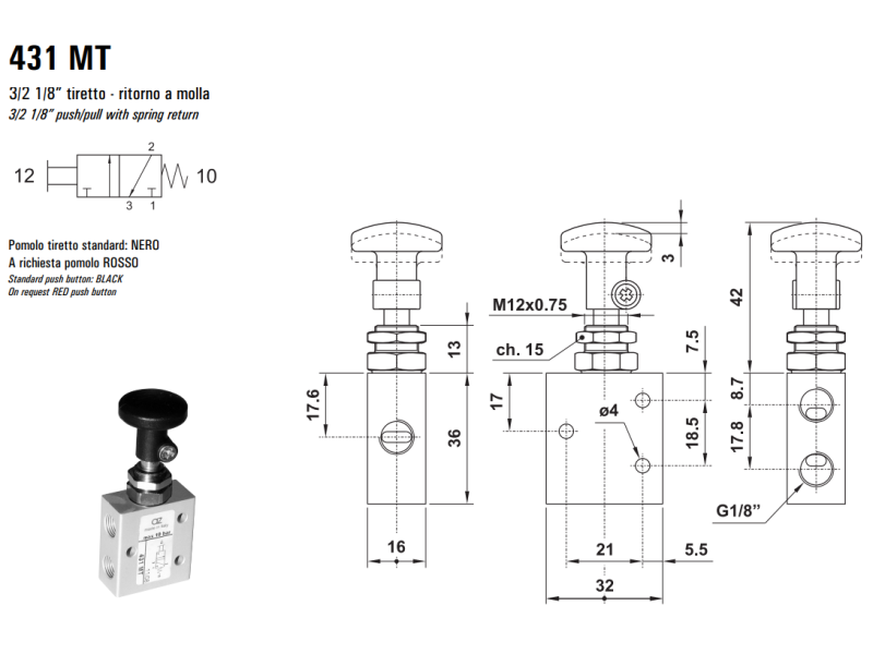 Zawór ręczny 431/451 MT, Funkcje: Bez sprężyny powrotnej