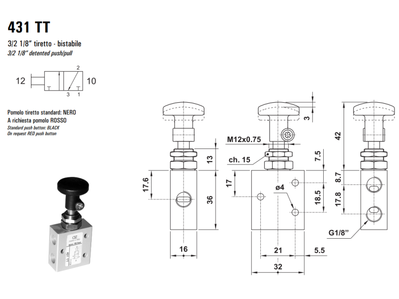Zawór ręczny 431/451 MT, Funkcje: Bez sprężyny powrotnej