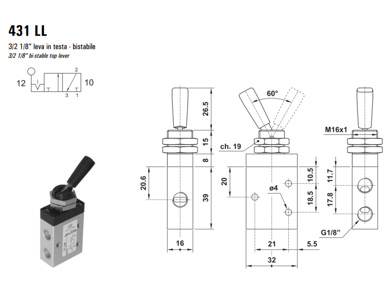 Zawór ręczny 431 LL, Funkcje: Z zatrzaskiem.