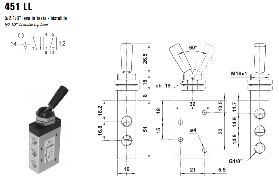Zawór ręczny 431 LL, Funkcje: Z zatrzaskiem.