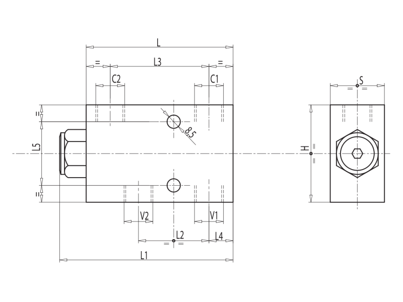 Pojedynczy zawór sterowany VBPSE 1/4" BSPP A, Rozmiar gwint