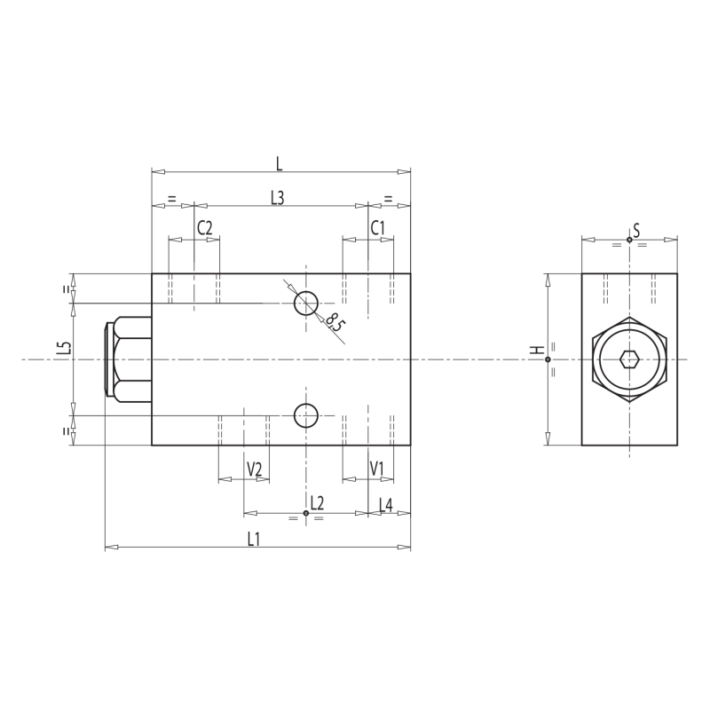 Pojedynczy zawór sterowany VBPSE 1/4" BSPP A, Rozmiar gwint