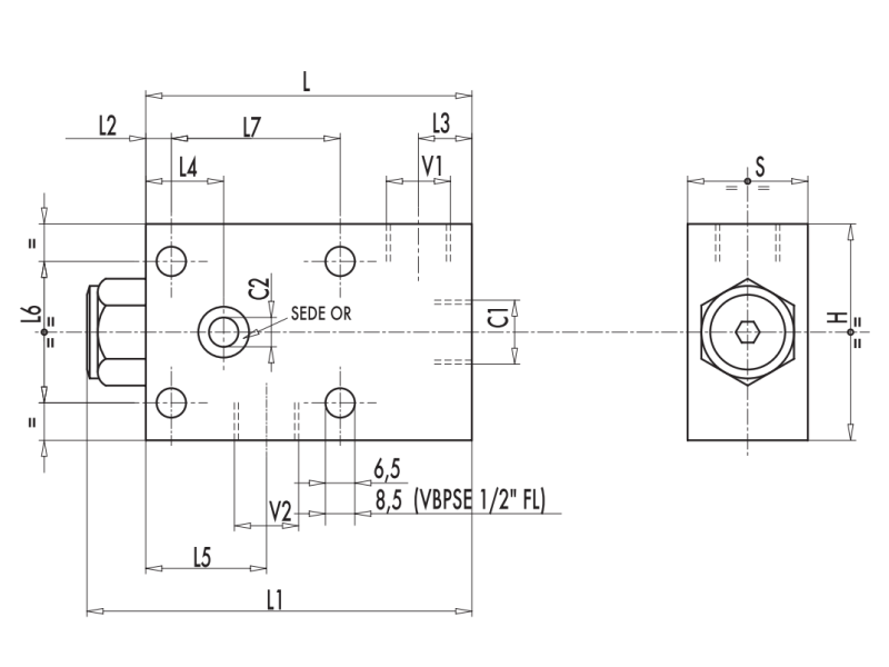Pojedynczy zawór sterowany VBPSE 1/4" BSPP FL, Rozmiar gwin