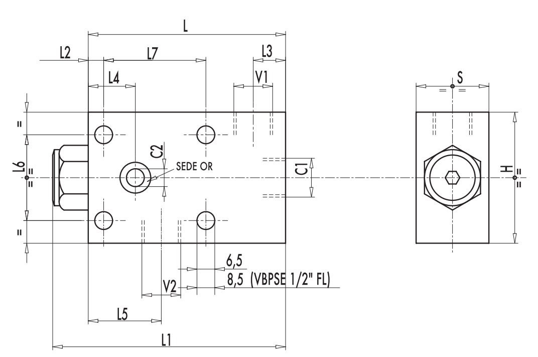 Pojedynczy zawór sterowany VBPSE 1/4" BSPP FL, Rozmiar gwin