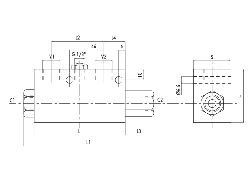 Pojedynczy zawór sterowany VBPSE PS, Rozmiar gwintu: 3/8" B