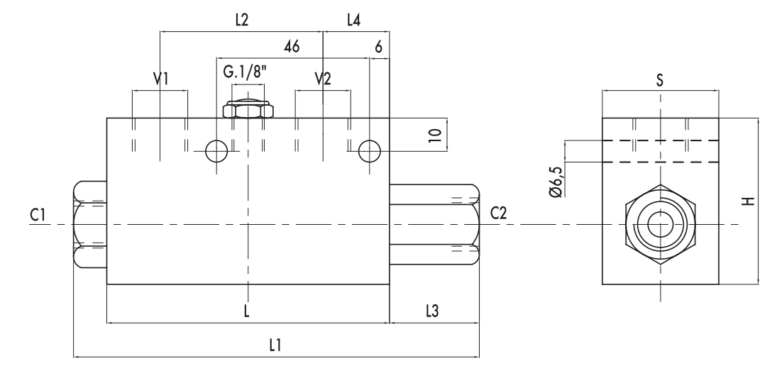 Pojedynczy zawór sterowany VBPSE PS, Rozmiar gwintu: 3/8" B