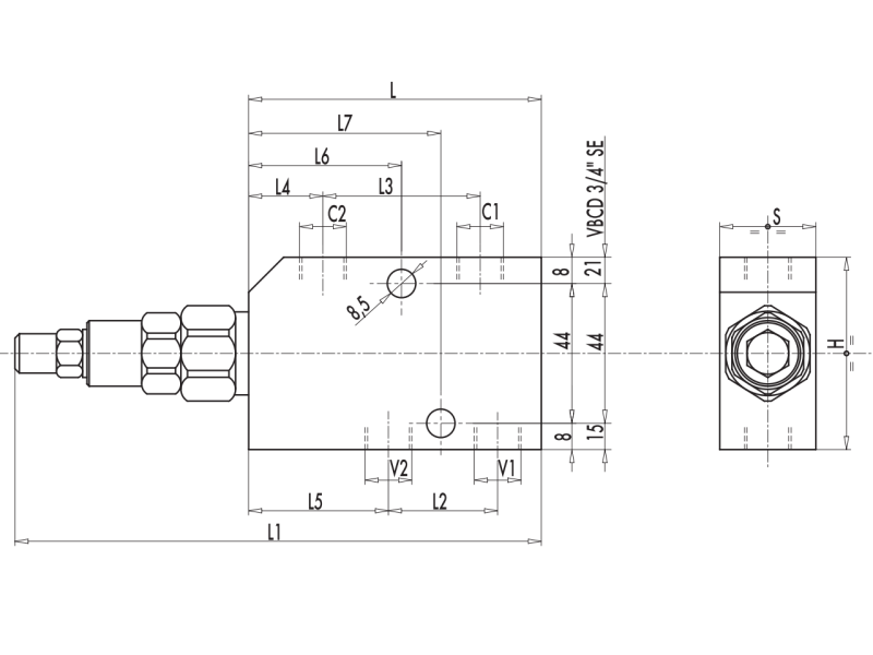 Zawór przeciążeniowo-blokujący VBCD 3/8" BSPP SE, Rozmia