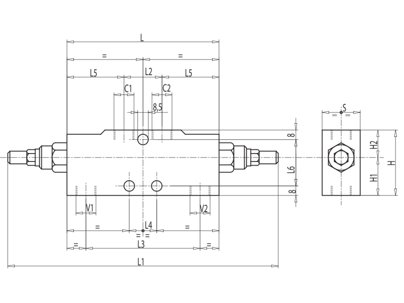 Zawór przeciążeniowo-blokujący VBCD 1/4" BSPP DE A, Rozm