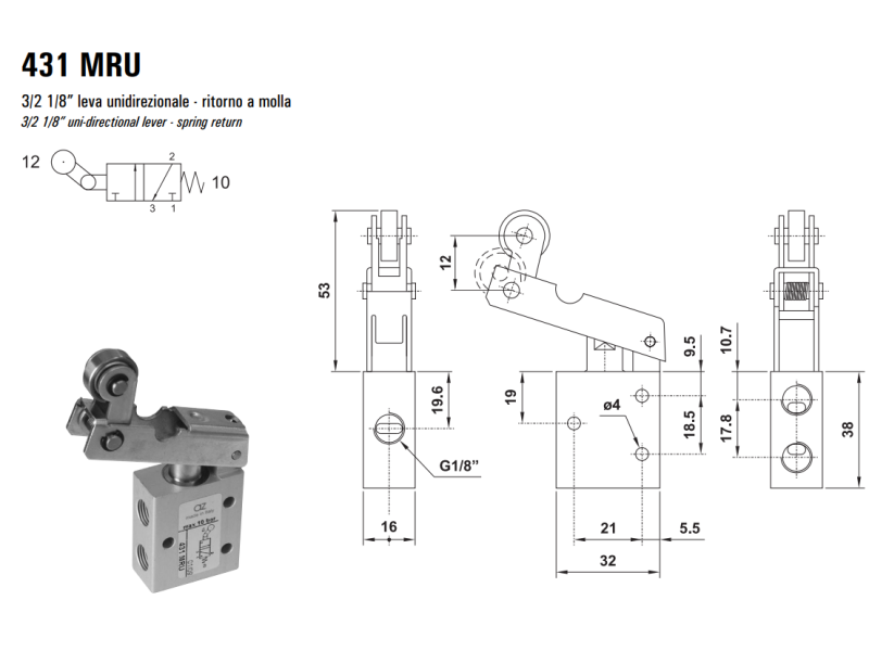 Zawór ręczny 431/451 MRU, Elektrozawory - pozycje zaworu: 