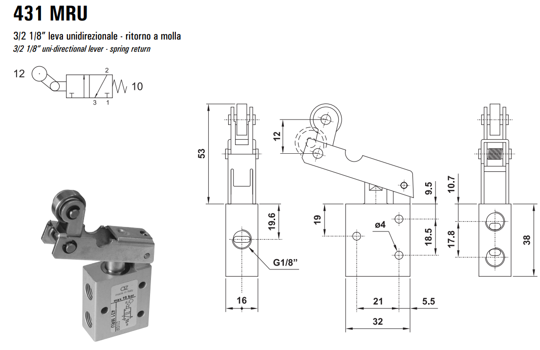 Zawór ręczny 431/451 MRU, Elektrozawory - pozycje zaworu: 