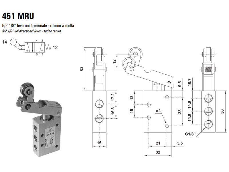 Zawór ręczny 431/451 MRU, Elektrozawory - pozycje zaworu: 