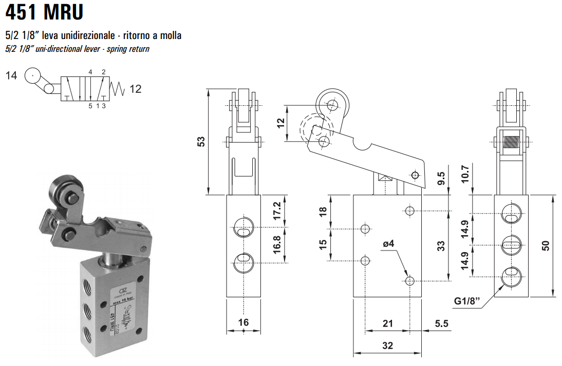 Zawór ręczny 431/451 MRU, Elektrozawory - pozycje zaworu: 