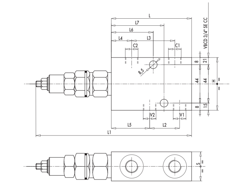 Zawór przeciążeniowo-blokujący VBCD 3/8" BSPP SE CC, Roz