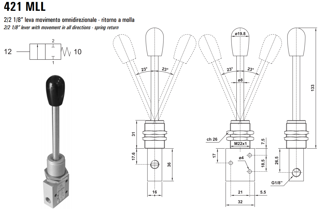 Zawór ręczny 421/431/451 MLL, Elektrozawory - pozycje zawo