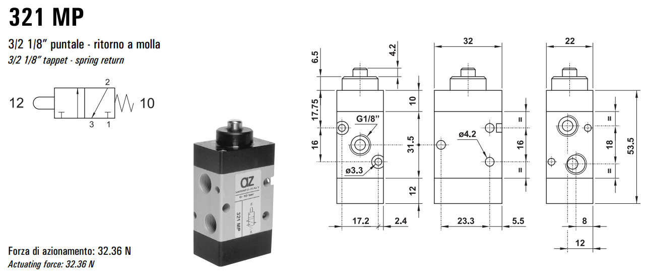 Zawór sterowany mechanicznie 321/521 MP, Elektrozawory - po