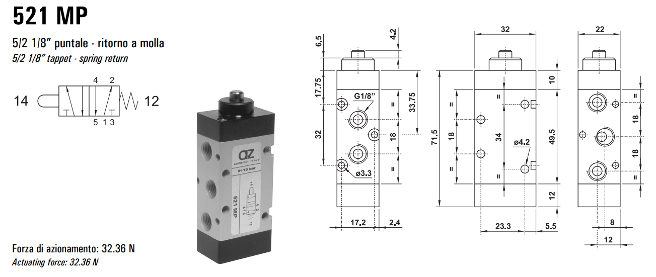 Zawór sterowany mechanicznie 321/521 MP, Elektrozawory - po