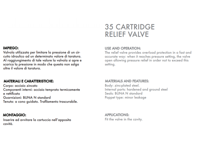Zawór przelewowy nabojowy 35, Ciśnienie: 50-300 BAR