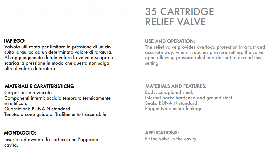 Zawór przelewowy nabojowy 35, Ciśnienie: 50-300 BAR