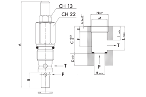 Zawór przelewowy nabojowy 35, Ciśnienie: 50-300 BAR