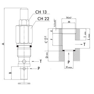 Zawór przelewowy nabojowy 35, Ciśnienie: 50-300 BAR