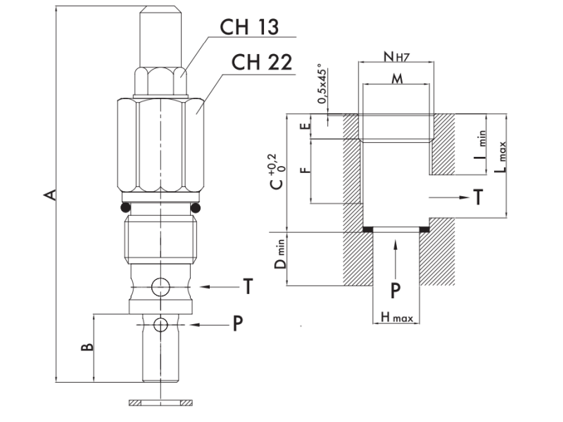 Zawór przelewowy nabojowy 35, Ciśnienie: 50-300 BAR